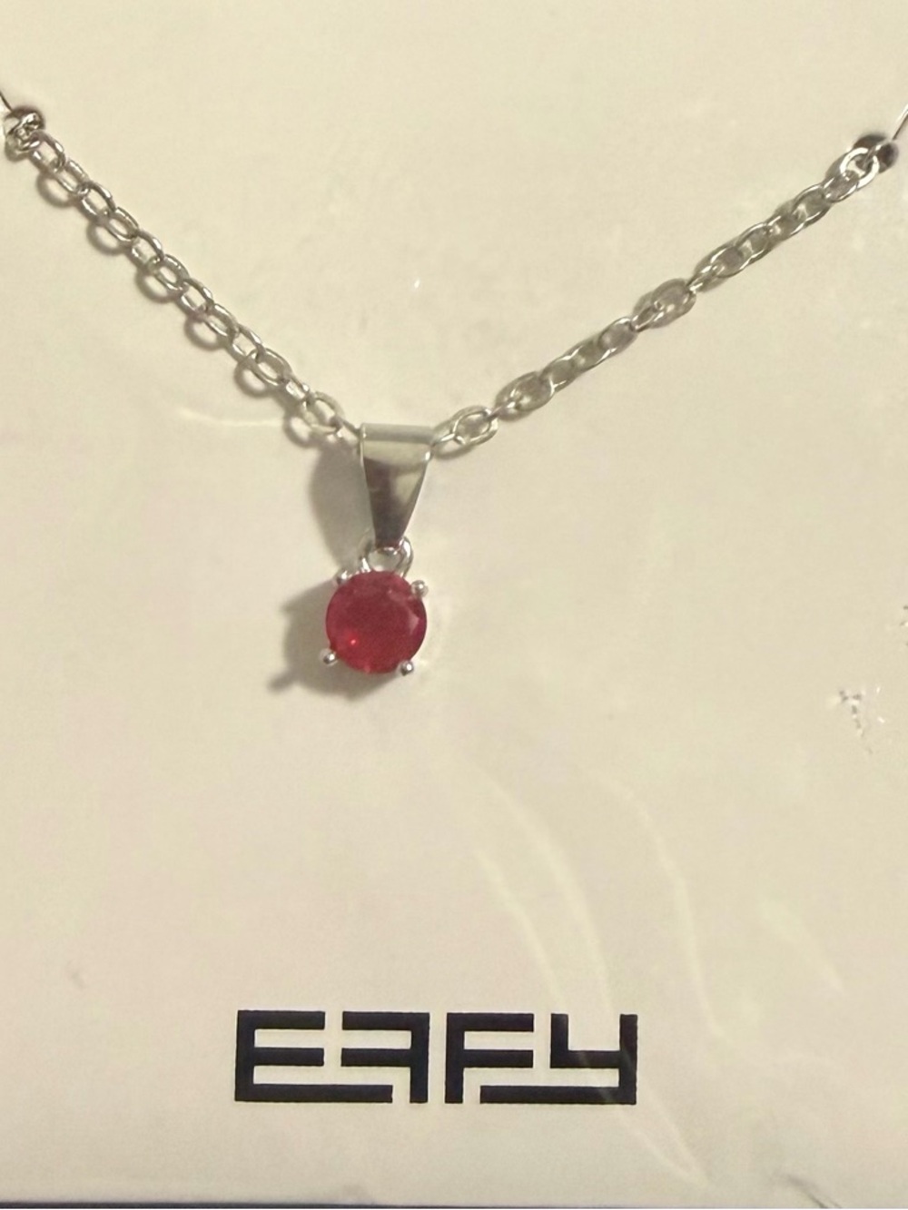NWT EFFY Sterling Silver Red Gem Pendant Necklace